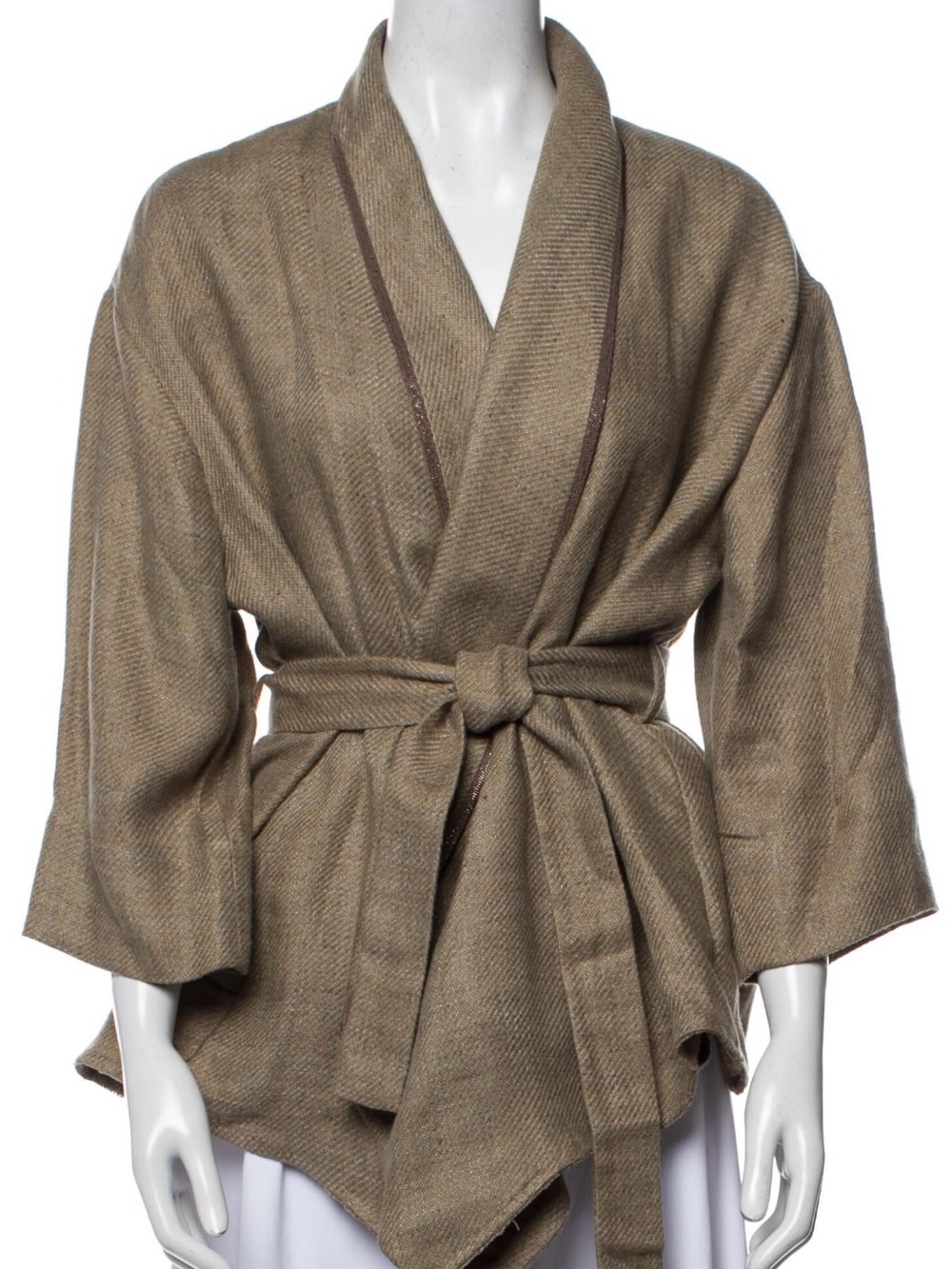 Brunello Cucinelli Taupe Wrap Robe Jacket